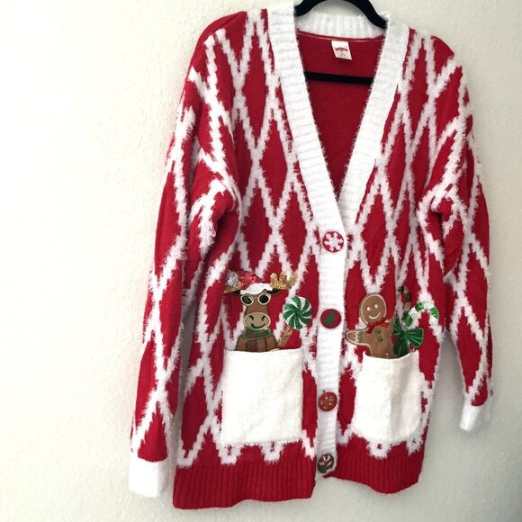 CHRISTMAS BOYFRIEND OVERSIZED CARDIGAN PARTY COSPLAY REINDEER GINGERBREAD - Picture 4 of 11